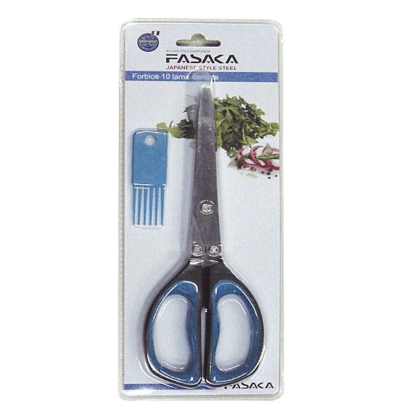 Forbice 10 lame dentate blu