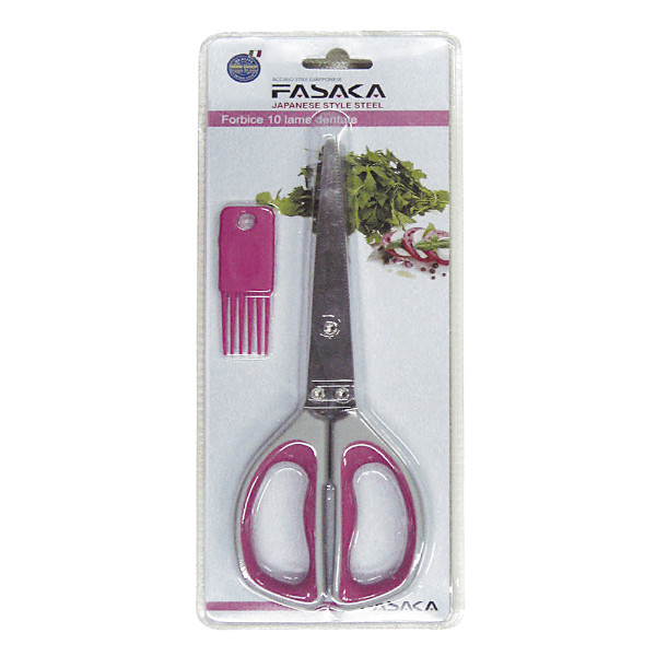 Forbice 10 lame dentate rosa